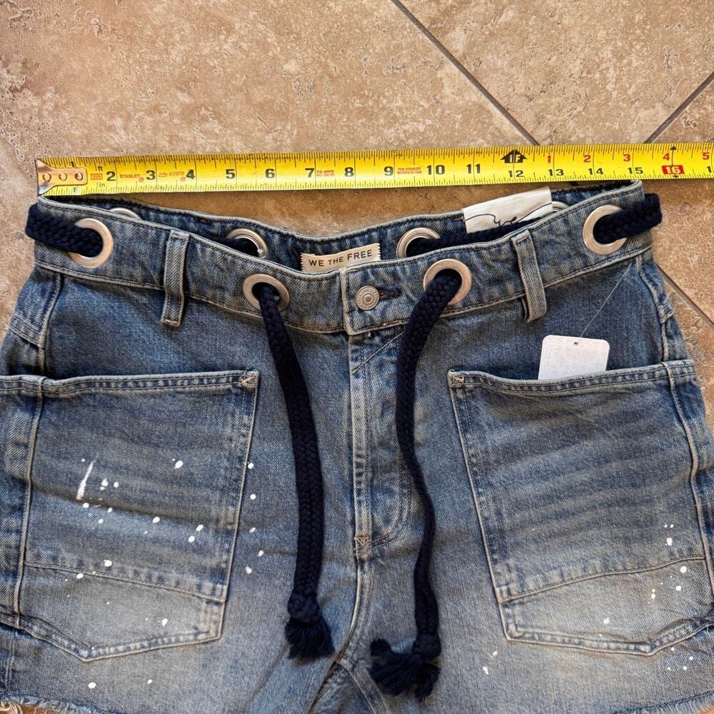 Free People Moxie Barrel Shorts We The Free Rope Tie Slouchy Blue Denim 27 NEW - Picture 11 of 14